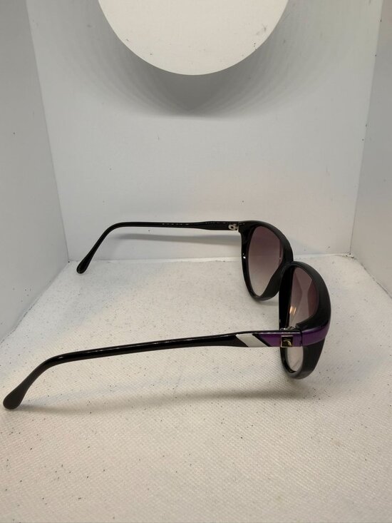 Vintage 80s Sover Black Purple Accent Temple Emblem Sunglasses Made in Italy main image 5